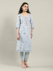 Printed Cotton Blend Kurta With Pants & Dupatta