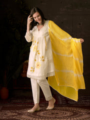 Embroidered Cotton Kurta With Pant & Dupatta