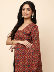 Neck Patti Cotton Blend Unstitched Suit With Dupatt