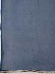 Woven Design Chanderi Navy Blue Unstitched Suit With Pant & Dupatta