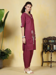Printed Cotton Blend Kurta With Pants