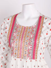Neck Embroidered Cotton Blend Kurta & Pants