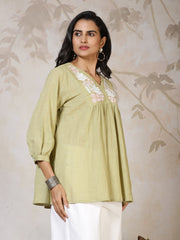 Printed Embroidered Cotton Short Kurti