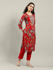 Neck Embroidered Cotton Blend Kurta With Pants