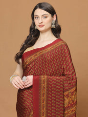 Floral Printed Crepe Woven Saree