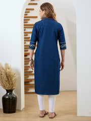 Neck Embroidered Denim Kurta