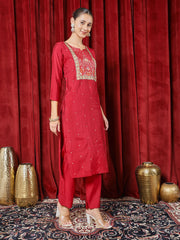 Printed Cotton Blend Kurta With Pants & Dupatta