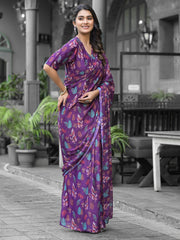 Printed Georgette Readymade Saree With Stitched Blouse