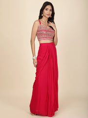 Zari Jaal Embroidered Georgette Kurta With Skirt & Dupatta