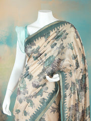 Digital Printed Art Silk Green Beige Saree
