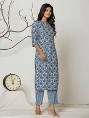 Printed Cotton Blend Kurta With Pants