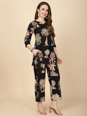 Floral Printed Cotton Kurti With Pants