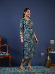 Printed Cotton Kurta With Pant & Dupatta