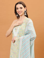 Printed Cotton Blend Unstitched Suit With Dupatta