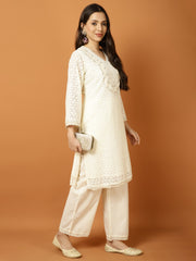 Neck Embroidery Cotton Blend Kurta With Pants