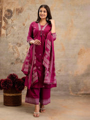 Printed Cotton Blend Kurta With Pant & Dupatta