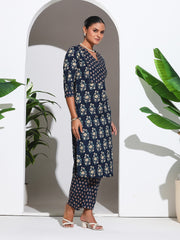 Printed Cotton Blend Kurta With Pant & Dupatta