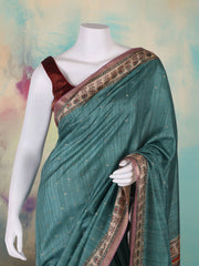 Printed Art Silk Aqua Green Saree
