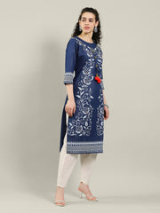 Neck Printed Denim Kurta