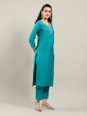 Printed Cotton Blend Kurta With Pants & Dupatta