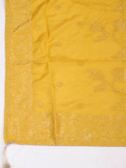 Embroidered Chanderi Mustard Unstitched Suit With Pant & Dupatta