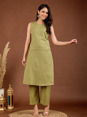 Plain Cotton Blend Shirt With Pant