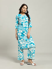 Printed Cotton Blend Kurta With Pants