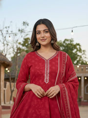 Printed Cotton Blend Kurta With Pant & Dupatta