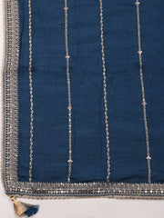 Embroidered Chinon Teal Blue Unstitched Suit With Pant & Dupatta