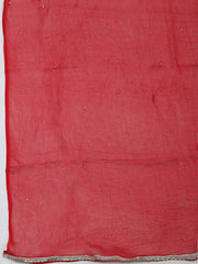 Woven Design Chanderi Red Unstitched Suit With Pant & Dupatta