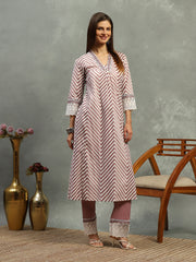 Printed Cotton Blend Kurta With Pants & Dupatta