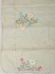 Embroidered Chanderi Pista Green Unstitched Suit With Pant & Dupatta