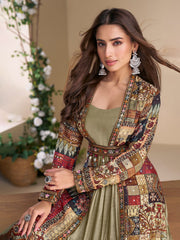 Embroidered Georgette A Line Dress With Jacket