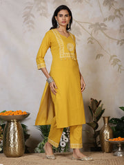 Printed Cotton Blend Kurta With Pants & Dupatta