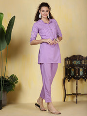 Printed Cotton Blend Kurta With Pants