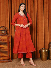 Printed Cotton Blend Kurta With Pants & Dupatta