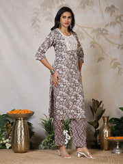 Printed Cotton Blend Kurta With Pants & Dupatta