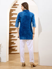Neck Resham Embroidered Denim Kurta