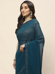 Swarovski Plain Woven Georgette Saree