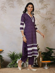 Printed Cotton Blend Kurta With Pants & Dupatta