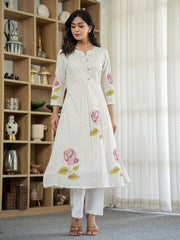Printed Cotton Blend Kurta With Pants
