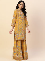 Digital Printed Crepe Kurta With Sharara & Dupatta
