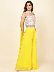 Neck Embroidered Georgette Crop Top With Palazzo & Dupatta