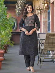 Printed Cotton Blend Kurta With Pants & Dupatta