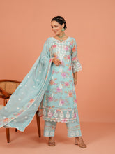 Digital Floral Printed Organza Kurta With Pants & Dupatta