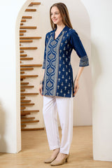Neck Embroidered Denim Kurta