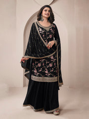 Embroidered Chinon Unstitched Suit With Pant & Dupatta