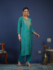 Printed Chanderi Kurta With Pant & Dupatta