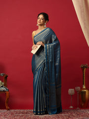 Plain Crepe Teal Blue Saree