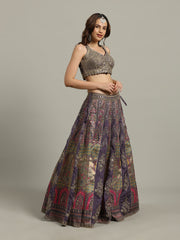 Multi Kali Art Silk Choli With Lehenga & Dupatta